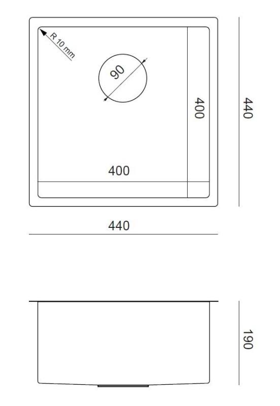 Aquadesign Zara Évier en acier inoxydable 44 x 44 cm Sous plan, encastré et en applique avec bouchon en acier inoxydable - 1208967760