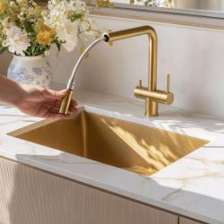 Quadri Ellesmere Robinet de cuisine PVD Or 3 voies avec raccord supplémentaire pour eau filtrée 1208967781