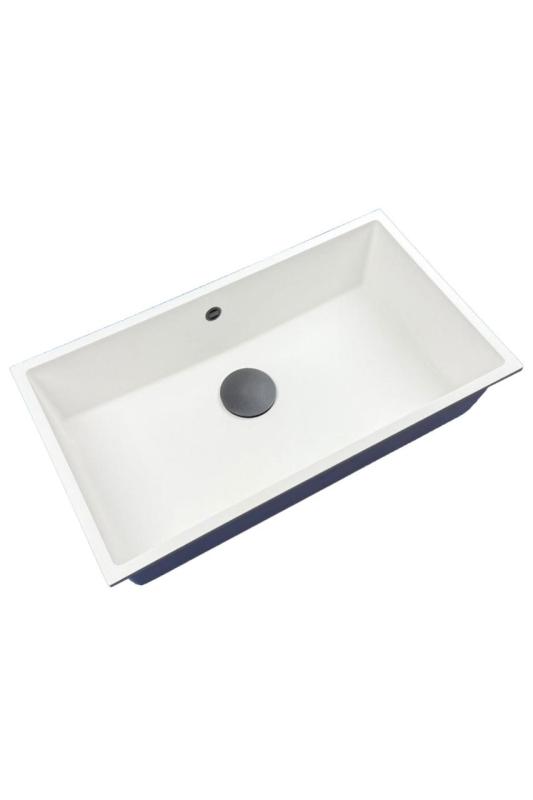 GraniteMy Universal Große Weiße Granitspüle 74x40 cm mit Gunmetal-Ablaufstopfen - 1208967895