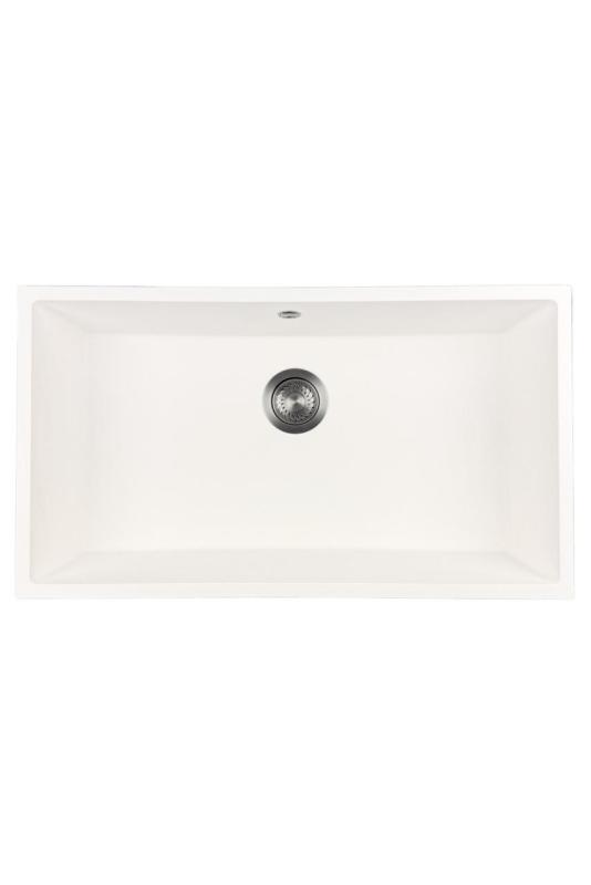 GraniteMy Universal Große Weiße Granitspüle 74x40 cm mit Gunmetal-Ablaufstopfen - 1208967895
