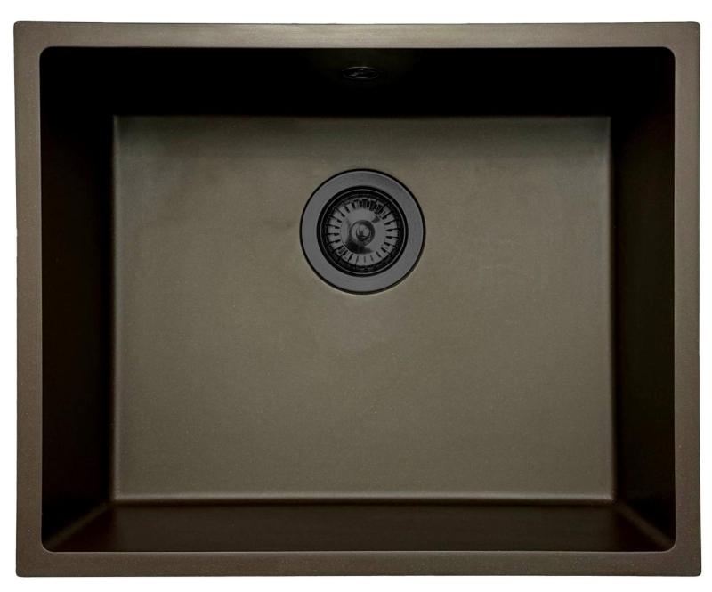 GraniteMy Universal Granit Küchenspüle 50x40 cm Aufsatz, Unterbau und flächenbündig mit Gunmetal-Stöpsel - 1208967928