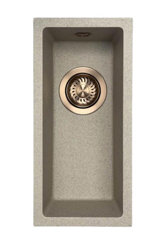 GraniteMy Universal Granit beige sandfarben kleines Spülbecken 17 x 40 cm Aufsatz, Unterbau und flächenbündiger Einbau mit Kupferstopfen 1208968004