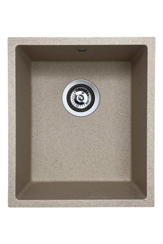 GraniteMy Universal Granit beige Sand Spülbecken 34x40 cm Aufsatz-, Unterbau- und Flachbauweise mit Edelstahlstopfen 1208968007