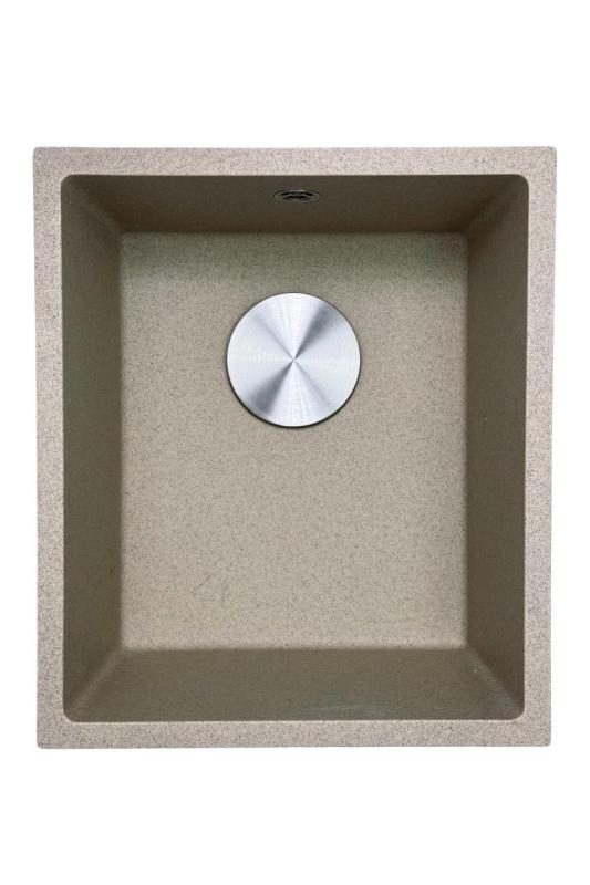 GraniteMy Universal Granit beige Sand Spülbecken 34x40 cm Aufsatz-, Unterbau- und Flachbauweise mit Edelstahlstopfen 1208968007
