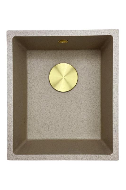 GraniteMy Universal Granit Beige Sands Spüle 34x40 cm Aufsatz-, Unterbau- und Flachbauweise mit goldenem Stopfen 1208968008