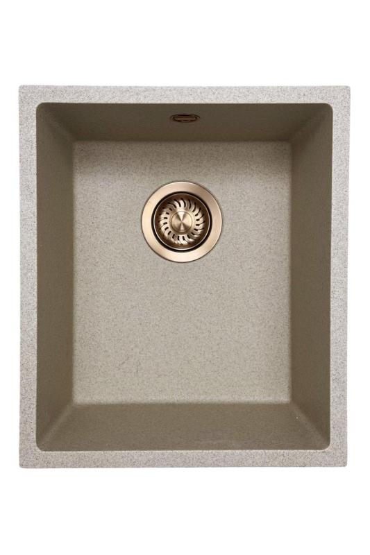 GraniteMy Universelles Granit Beige Sand Spülbecken 34x40 cm Aufsatz, Unterbau und Flachbau mit Kupferstopfen 1208968009