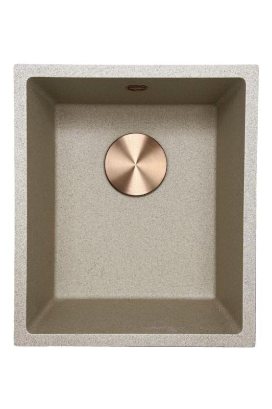 GraniteMy Universelles Granit Beige Sand Spülbecken 34x40 cm Aufsatz, Unterbau und Flachbau mit Kupferstopfen 1208968009