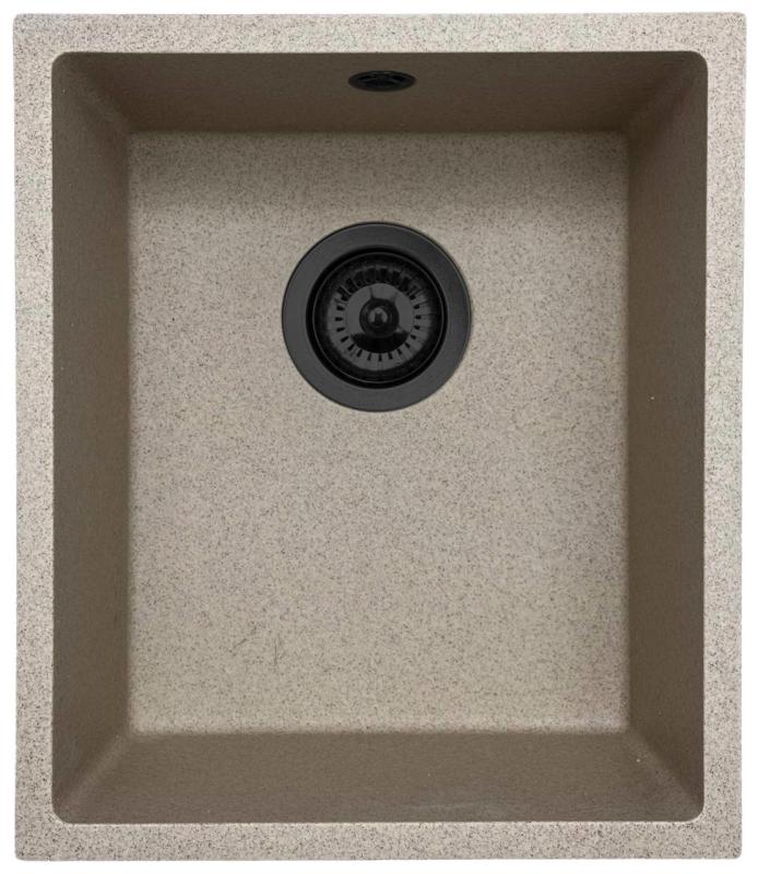 GraniteMy Universal Granit Beige Sand Spülbecken 34x40 cm Aufsatz, Unterbau und Flachbau mit schwarzem Stopfen 1208968010