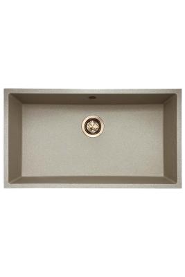 GraniteMy Universal évier en granit beige sable 74 x 40 cm à encastrer sous plan et à encastrer à fleur avec bouchon en cuivre 1208968019