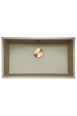 GraniteMy Universal évier en granit beige sable 74 x 40 cm à encastrer sous plan et à encastrer à fleur avec bouchon en cuivre 1208968019