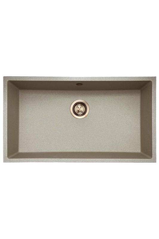 GraniteMy Universal Granit beige Sand Spülbecken 74x40 cm Aufsatz, Unterbau und flächenbündiger Einbau mit Kupferstopfen 1208968019