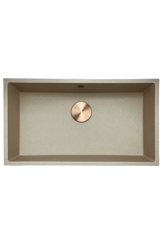 GraniteMy Universal Granit beige Sand Spülbecken 74x40 cm Aufsatz, Unterbau und flächenbündiger Einbau mit Kupferstopfen 1208968019