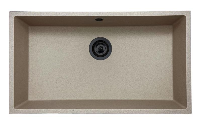 GraniteMy Universal Granit beige Sand Spülbecken 74x40 cm Aufsatz Unterbau und flächenbündig mit schwarzem Stopfen 1208968020