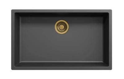 Grand évier noir 70 x 40 cm, encastrable sous plan et à fleur, avec bouchon doré 1208968040
