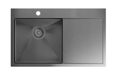 Aquadesign Clara Évier Gun metal 78x48cm À poser ou encastrable avec égouttoir, support pour robinetterie et bouchon Gun metal - 1208969498