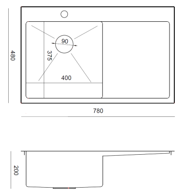 Aquadesign Clara Évier Gun metal 78x48cm À poser ou encastrable avec égouttoir, support pour robinetterie et bouchon Gun metal - 1208969498