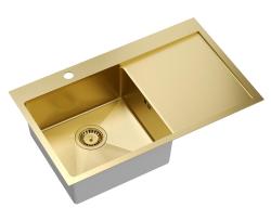 Aquadesign Clara Évier Doré 78x48cm à poser ou à encastrer avec égouttoir, porte-robinet et bouchon doré - 1208969499