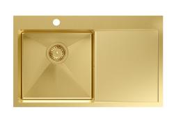 Aquadesign Clara Évier Doré 78x48cm à poser ou à encastrer avec égouttoir, porte-robinet et bouchon doré - 1208969499