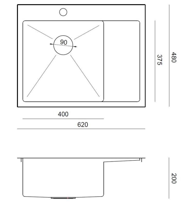 Aquadesign Clara Évier Or 62x48cm Encastré ou à poser avec égouttoir, support pour robinetterie et bouchon doré - 1208969502