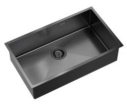 Aquadesign Zara Évier Gun metal 74x44cm Sous-meuble, Encastrement à fleur et Montage en saillie avec Bouchon Gun metal - 1208969508