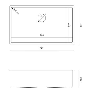 Aquadesign Zara Évier Or 74 x 44 cm Sous plan, encastré et en applique avec bouchon doré - 1208969509