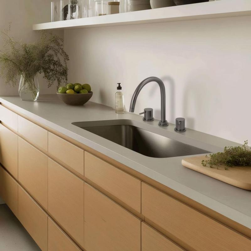 Waterevolution Flow mitigeur de cuisine à 3 trous avec bec pivotant et raccordement pour eau filtrée gun metal T152UGME