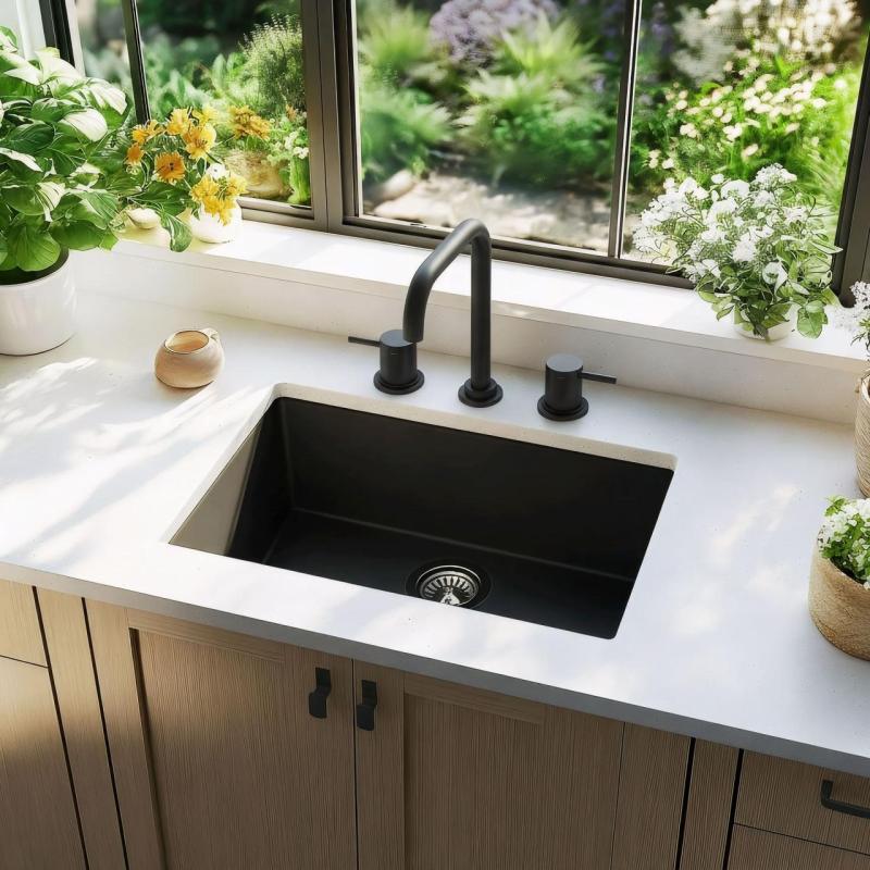 Waterevolution Flow robinet de cuisine à trois trous avec bec pivotant et connexion pour eau filtrée noir T152HPR