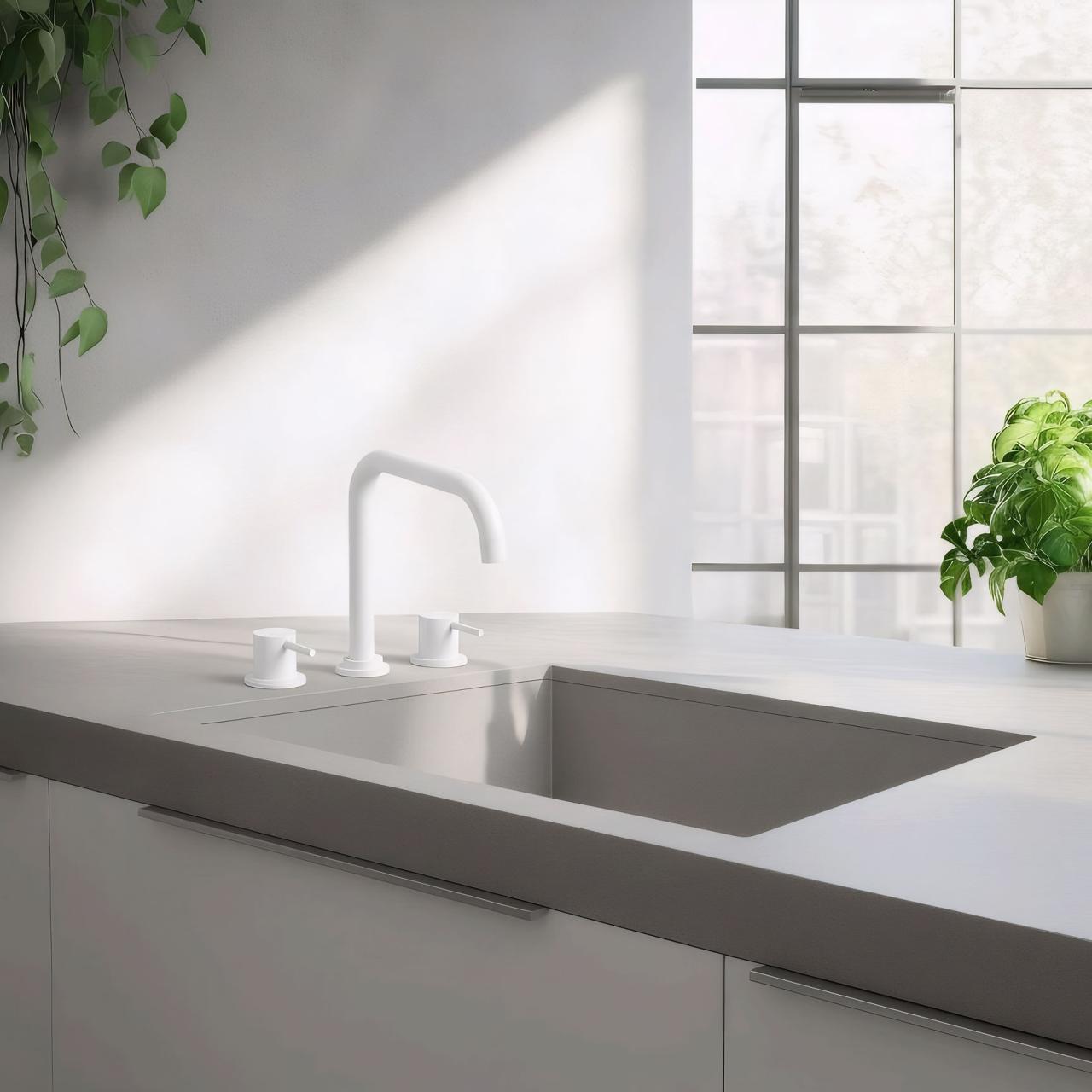 Waterevolution Flow 3-hole angled kitchen mixer tap with swivel spout and filtered water connection white T152HBR