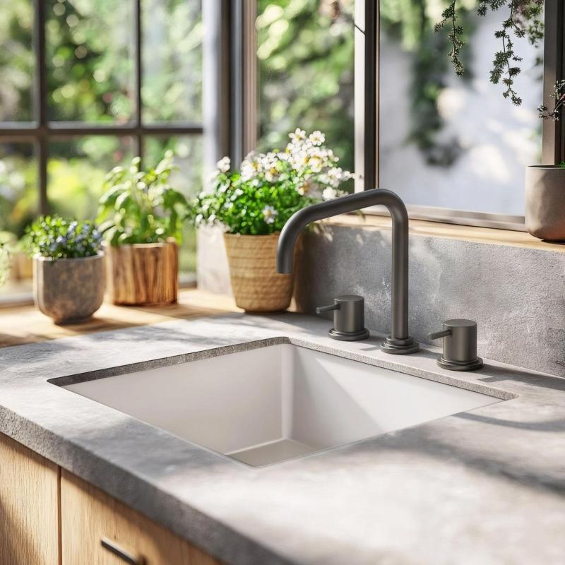 Waterevolution Flow mitigeur de cuisine à 3 trous avec bec pivotant et connexion pour eau filtrée gun metal T152HGME