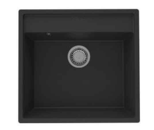 GraniteMy Bremen Évier en Granit 53x50 cm Noir - Montage en Surface, Sous-Montage et Montage à Fleure avec Trou de Robinet et Bouchon Doré 1208969969 - Productafbeelding