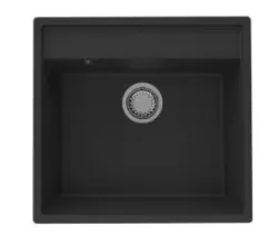 GraniteMy Bremen Évier en Granit 53x50 cm Noir - Montage en Surface, Sous-Plan et À Fleure avec Perçage pour Robinet et Bouchon en Métal Gun 1208969971