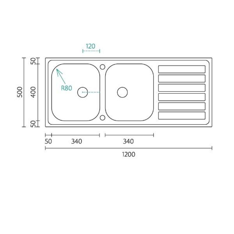 Évier double en inox Banka Centurio 120 à montage en surface 120x50cm avec égouttoir 1208970029