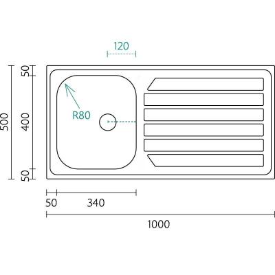 Banka Centurio 100-34 Évier en acier inoxydable à encastrer 100 x 50 cm avec égouttoir 1208970033
