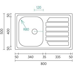 Évier sur plan Banka Centurio 80-1 en inox 80x50cm avec égouttoir 1208970034.