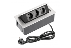 PRISE douce pour meubles 3x prise Schuko, câble d'alimentation avec fiche, aluminium