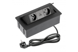 Prise de meuble SOFT 2x prise avec terre, USB A+C, câble d'alimentation avec prise, noir.