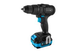 Perceuse sans fil HÖGERT 18V, ensemble avec batterie, chargeur, porte-embouts, et magasin de forets.