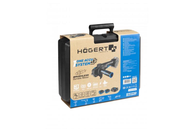 HÖGERT Akku-Winkelschleifer mit Paddle-Schalter, 125MM, 18V - Set (Akku, Ladegerät, Zubehör)