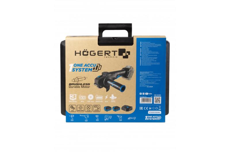 HÖGERT Akku-Winkelschleifer mit Paddle-Schalter, 125MM, 18V - Set (Akku, Ladegerät, Zubehör)