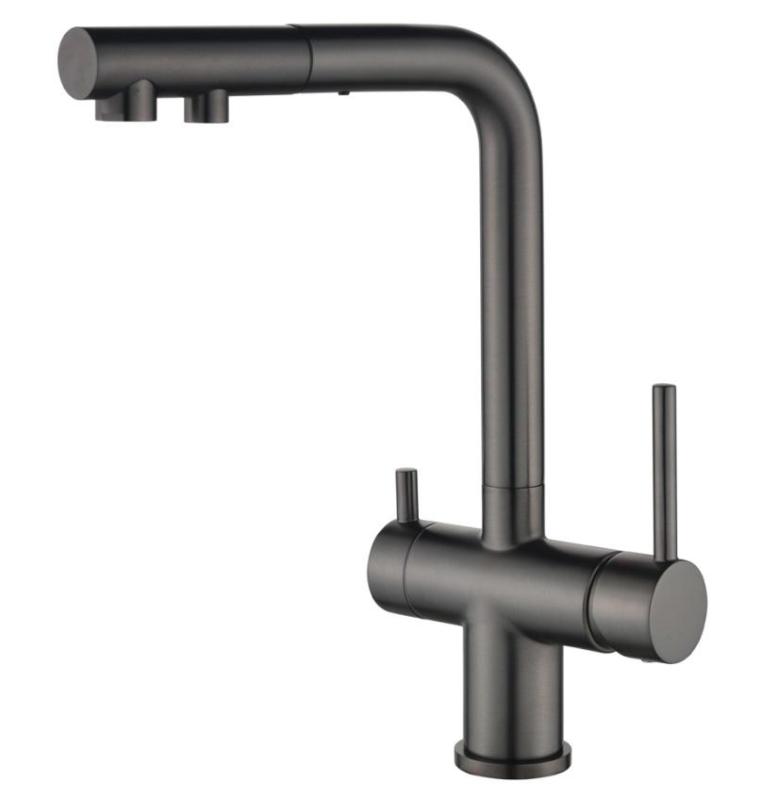 Ausmann Ellington 3-Wege-Küchenarmatur mit ausziehbarem Auslauf und gefiltertem Wasser – Gun Metal – 1208970499