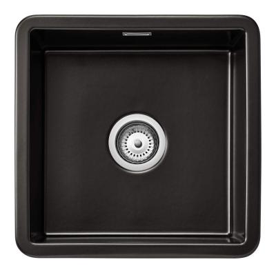 Ausmann Ceramic Ember Tapis en céramique Évier carré noir À poser et sous plan 40 x 40 cm avec bouchon en acier inoxydable 1208970507