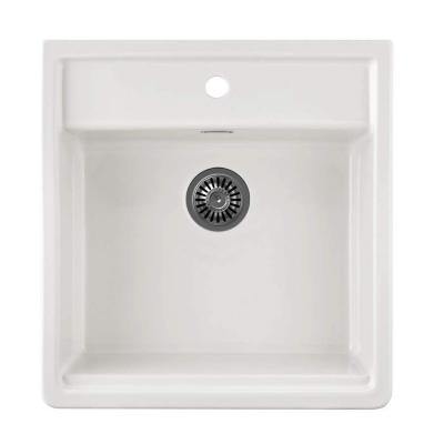 Ausmann Ceramic Panor Shade Évier Butler en céramique blanc - Sous plan et entre plan 630 x 597 mm avec banc de robinetterie et bouchon Gun metal 1208970551