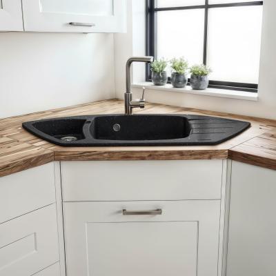 Dalle de granit noir Monte Graniteland en pierre bleue évier d'angle en surface 901x538mm avec bouchon en inox 1208970601