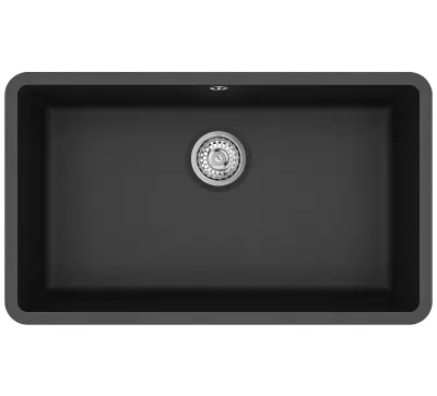 AquaGranite Modulo R19 grand évier en granit noir 76x43 cm sous plan et encastré avec bouchon en inox 1208970688