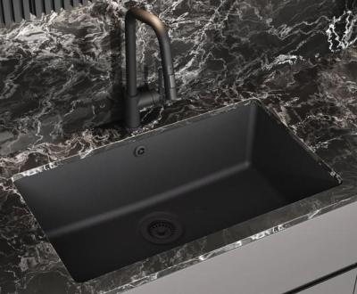 AquaGranite Modulo R19 grand évier en granit noir 76x43 cm sous plan et encastré avec bouchon en inox 1208970688