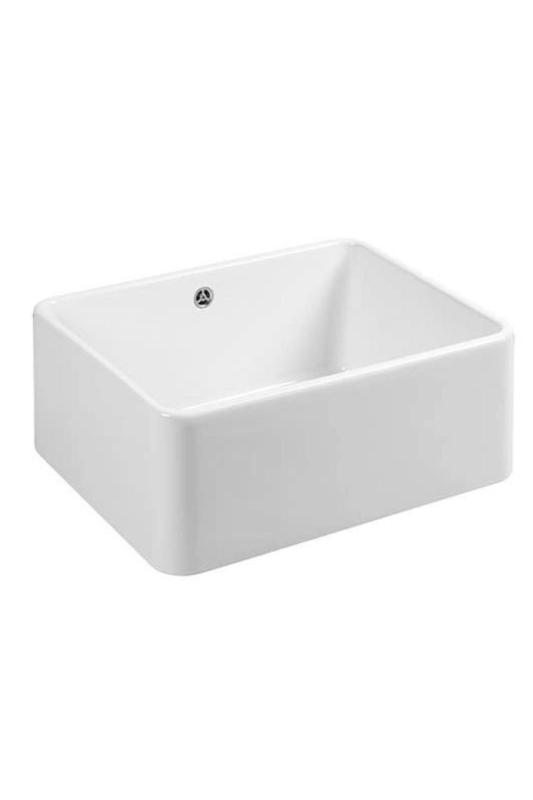 Ausmann Ceramic Mira Évier en Céramique Blanc - Montage sous plan et semi-affleurant 590 x 458 mm avec bouchon en inox 1208970733