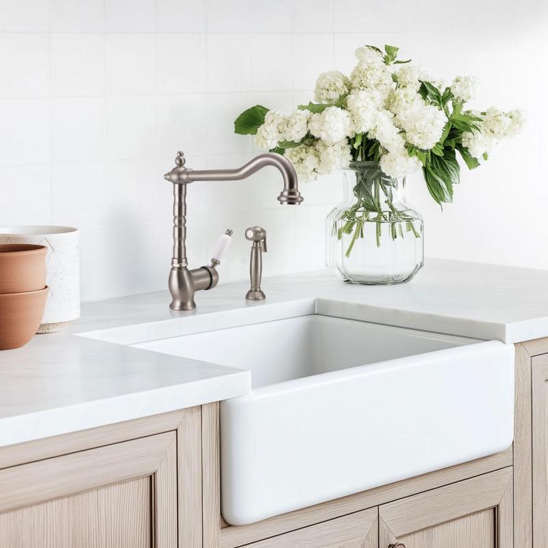 Ausmann Ceramic Mira Évier en Céramique Blanc - Montage sous plan et semi-affleurant 590 x 458 mm avec bouchon en inox 1208970733