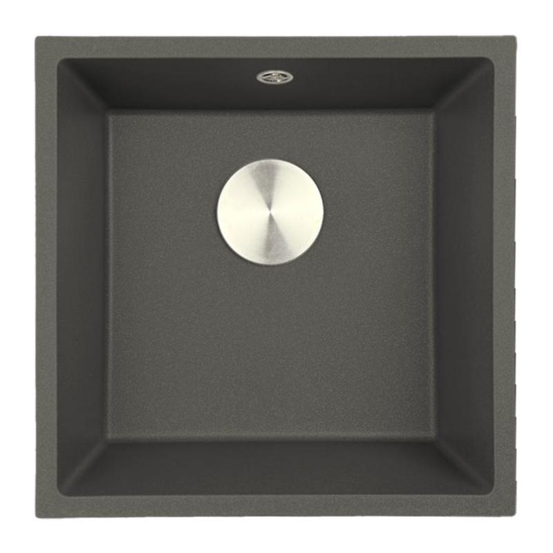 GraniteMy Universal Granit Grau, dunkel Spüle 40x40 cm Aufbau, Unterbau und Flächenbündiger Einbau mit Edelstahl Stopfen 1208970742