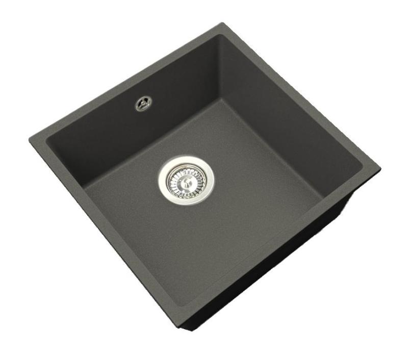 GraniteMy Universal Granit Grau, dunkel Spüle 40x40 cm Aufbau, Unterbau und Flächenbündiger Einbau mit Edelstahl Stopfen 1208970742