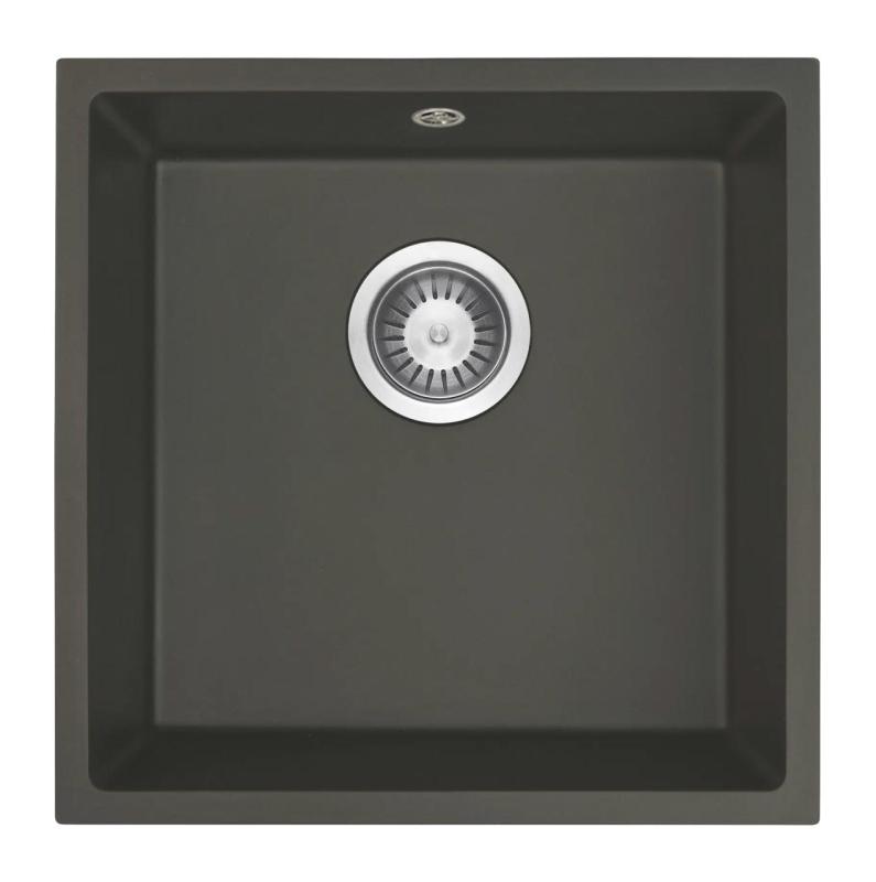 GraniteMy Universal Granit Grau, dunkel Spüle 40x40 cm Aufbau, Unterbau und Flächenbündiger Einbau mit Edelstahl Stopfen 1208970742